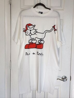VTG 1994 Doze Clothes Puss ’n Boots Christmas Cat Sleep Shirt One Size